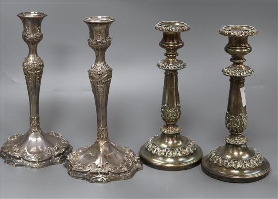 A pair of electroplated candlesticks c.1840 and one other pair